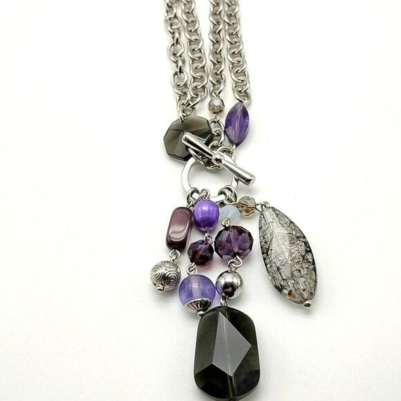 Lia Sophia VIOLET HOUR Double-layered Silver Chain Purple Acrylic Cluster Pendan - Picture 2 of 15